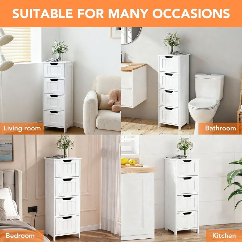Floor Bathroom Storage Cabinet with 4 Drawers Freestanding Organizer White5