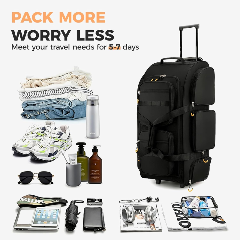 90L Rolling Duffle Bag w/ Wheels Handle 31in Travel Duffel Black2