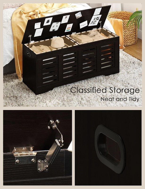 47.3'' Wooden Toy Box Storage Chest Flip Top Entryway Shoe Bench Espresso8