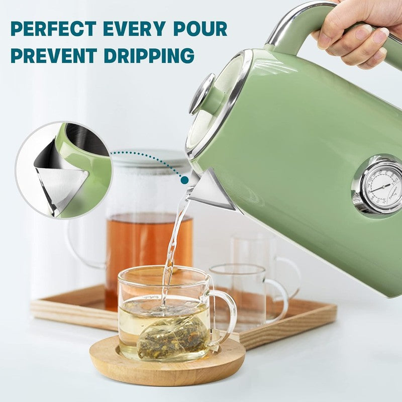 Electric Kettle 57Oz 1500W Stainless Steel Fast Boil w/ Thermometer Green3
