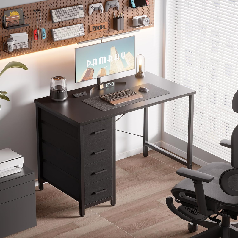 32in Computer Desk 4 Drawers Black Home Office Study Writing Modern Bedroom Desk1