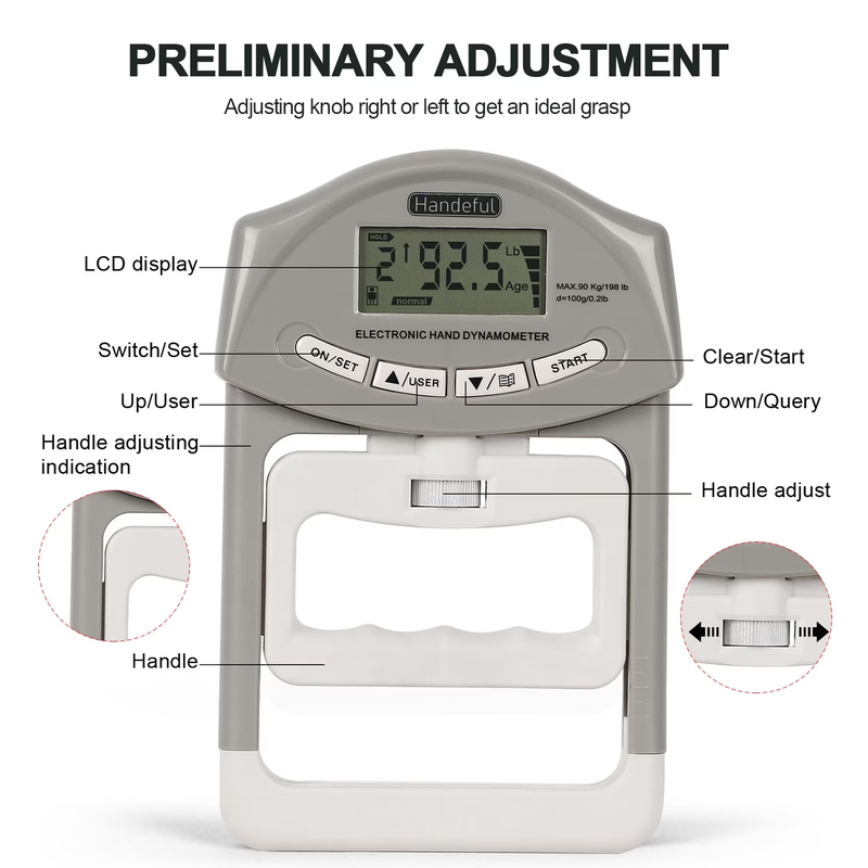 Digital Hand Grip Strength Tester Dynamometer LCD Meter 198lb Gray9