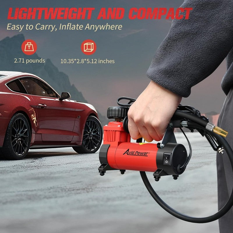 12V Tire Inflator Portable Air Pump | Copper Motor | w/Case & 3 Adapters2