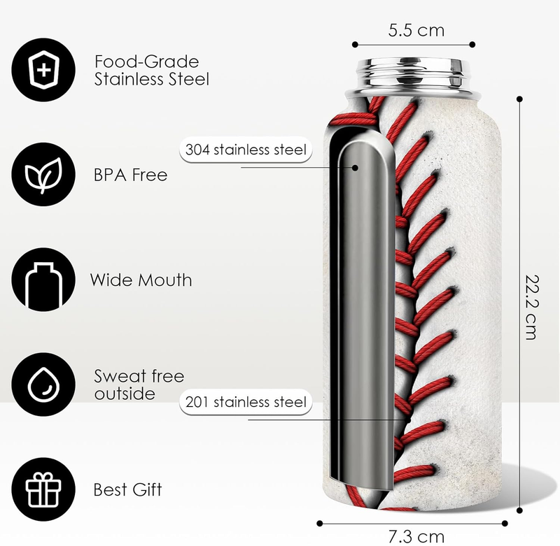 32oz Baseball Water Bottle Stainless Steel Vacuum Insulated Travel Tumbler4