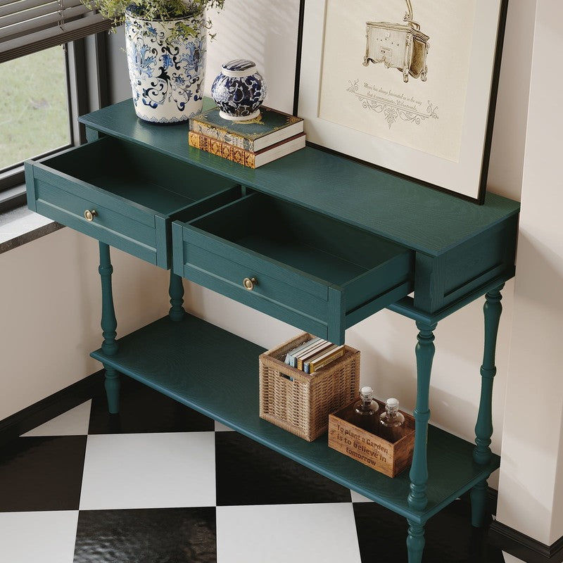 40” Modern Console Table Entryway Sofa Table w/ 2 Drawers Green7