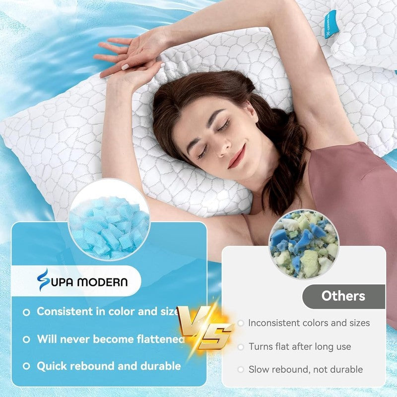 Cooling Queen Pillows Set of 2 Adjustable Memory Foam CertiPUR-US7
