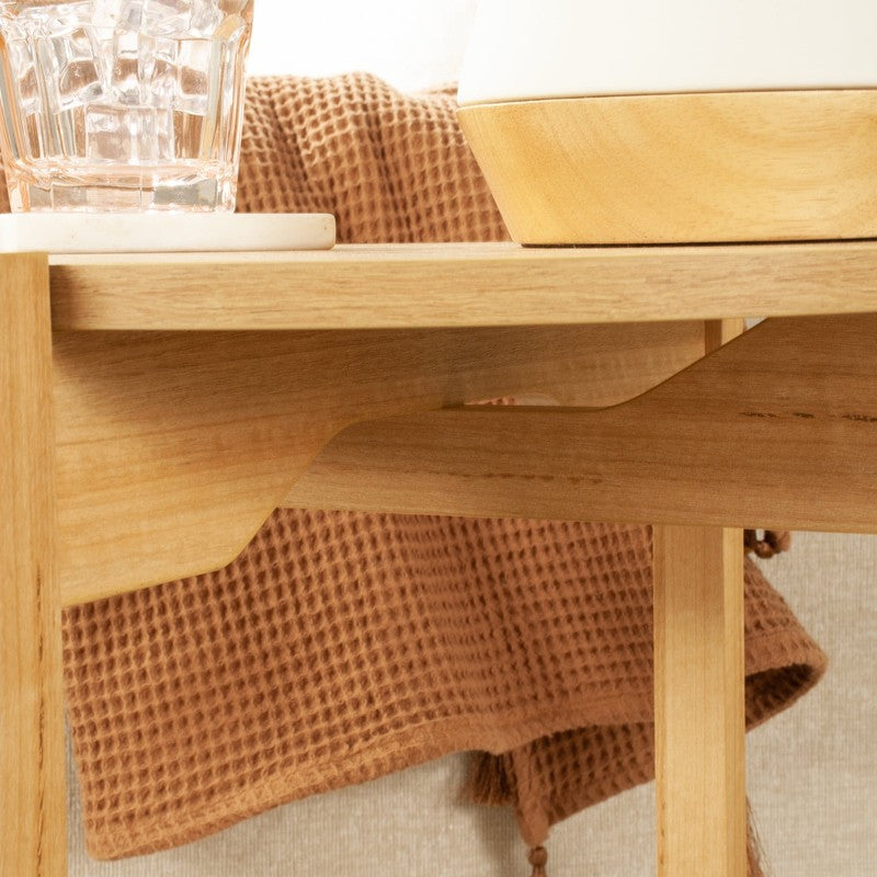 round Modern Dowel End Table, Natural Teak Finish6