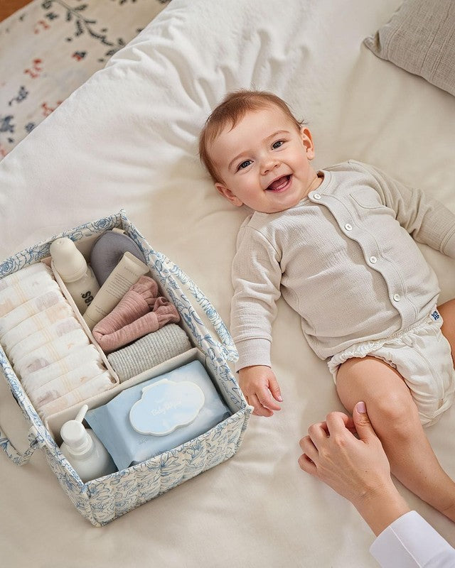 Floral Diaper Caddy Organizer Nursery Storage Basket Baby Shower Blue5