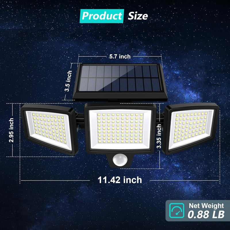 2500LM Solar Outdoor Lights with Remote, 3 Head Motion Sensor, 2 Packs2