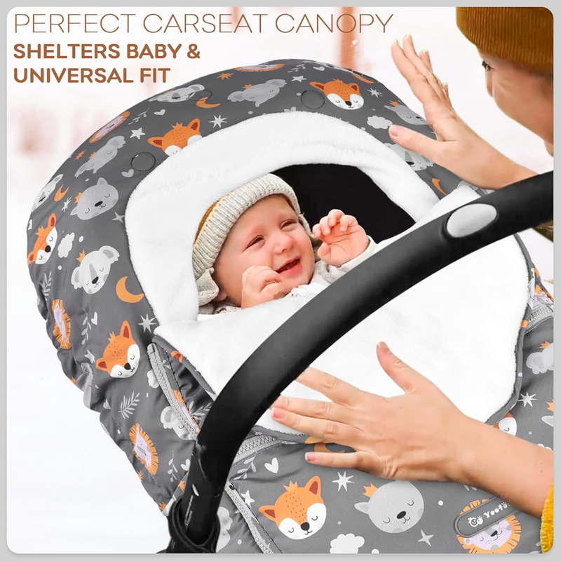 Winter Baby Car Seat Cover, Plush Fleece Canopy for Infants, Fox1