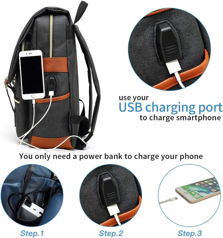 Vintage Laptop Backpack USB Charging Slim 15.6" Travel College Black2