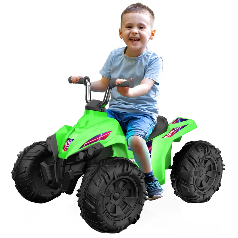 Kid Trax 12V Glow ATV Ride On Toy, Green, with LED Lights, Rechargeable Battery,10