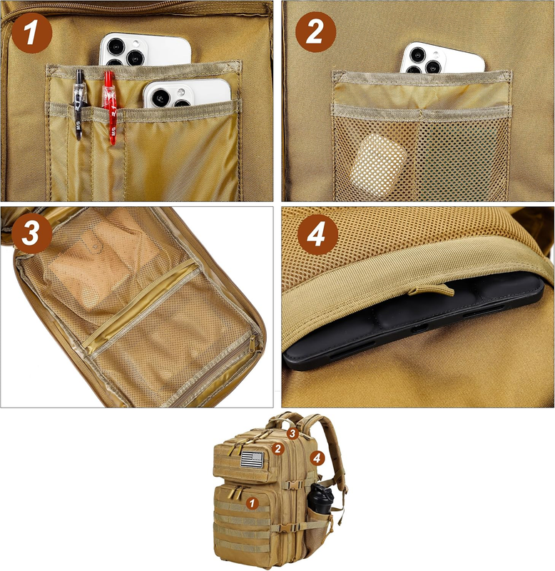 Military 45L Tactical Backpack Khaki MOLLE 3 Day Travel Pack Bag5