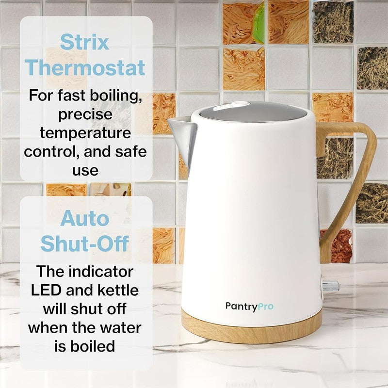 Electric Kettle 1.7L 1500W Stainless Steel Fast Boil Auto Shut Off LED White3