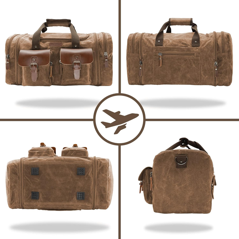 50L Canvas Leather Travel Duffle Bag Waterproof Weekender Overnight Bag5