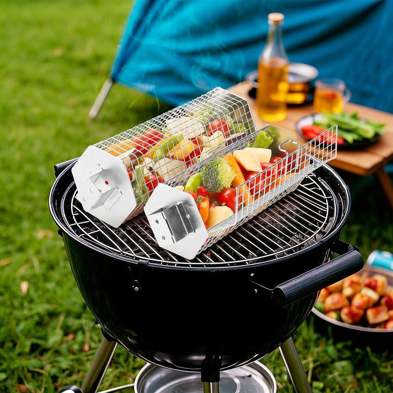 Grill Baskets Set, 2 PCS Stainless Steel Grill Baskets with Removable Wooden Han5