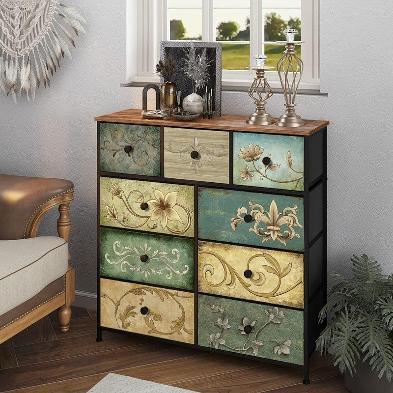 9 Drawer Fabric Dresser Retro Floral Chest Storage Organizer for Bedroom Closet1