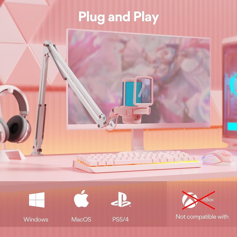 USB Gaming Microphone Noise Cancel Streaming Mic PC PS5 PS4 Kit DGM20S Pink5