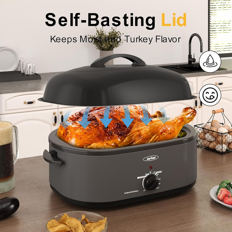 20Qt Sunvivi Electric Roaster Oven Stainless Steel Grey Removable Rack Pan2
