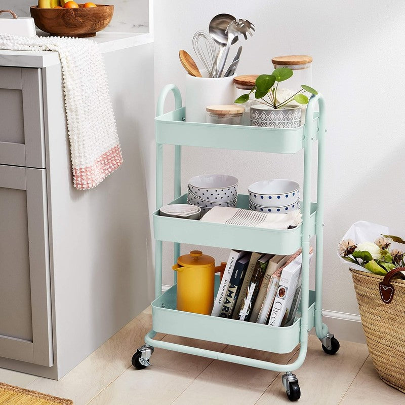 3-Tier Metal Rolling Utility or Kitchen Cart - Mint Green8