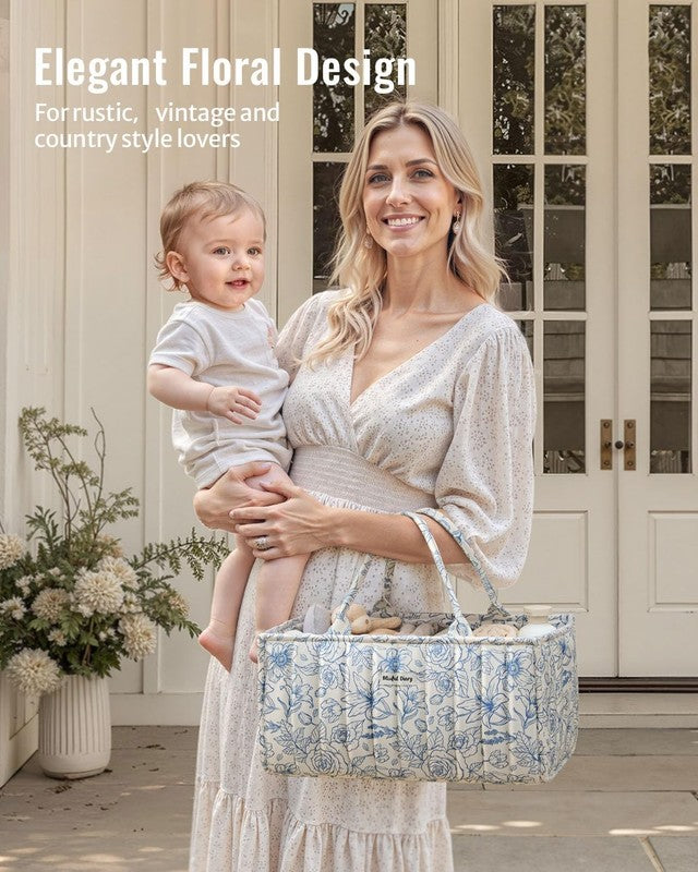 Floral Diaper Caddy Organizer Nursery Storage Basket Baby Shower Blue6
