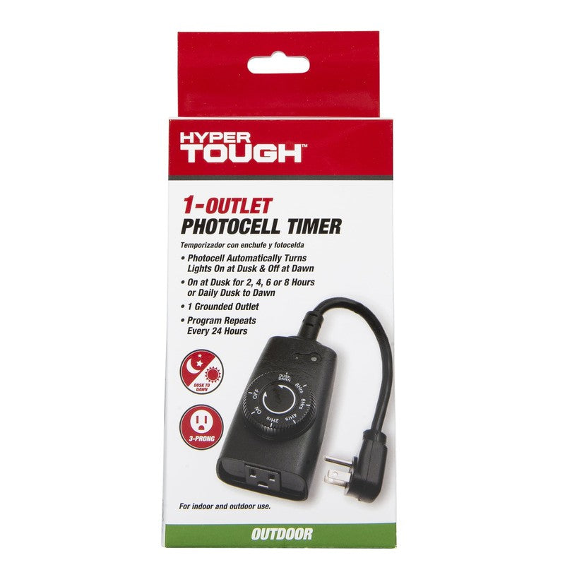 (2 Pack)  Outdoor Grounded Photocell Dusk to Dawn Timer Single Outlet, 10 Amps10