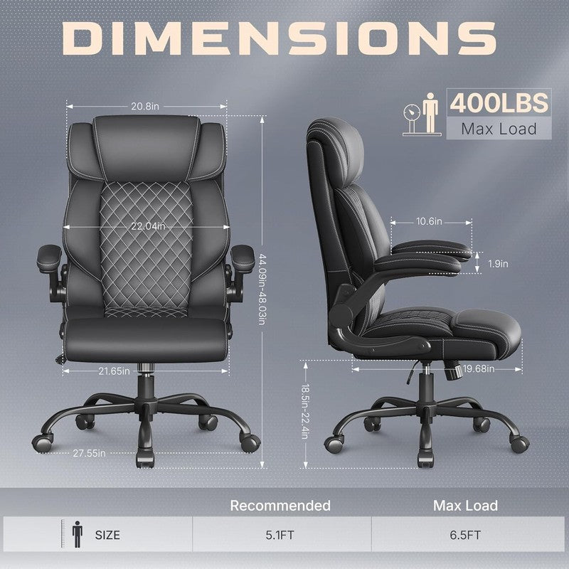 Executive High Back Office Chair Big Tall Ergonomic Leather Black1