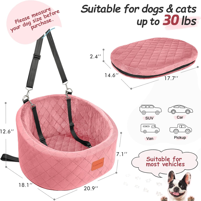 Dog Car Seat for Small Dogs up to 30 Lbs,Ultra Soft Fabric Fill in Comfy Memory 1