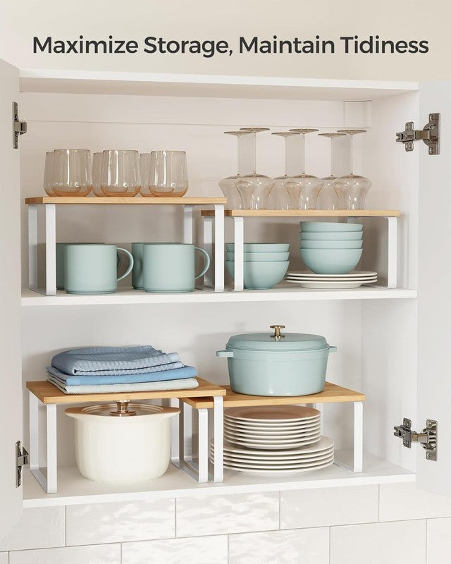 Cabinet Organizer Shelf Set of 4 Stackable Kitchen Storage Spice Rack Beige3