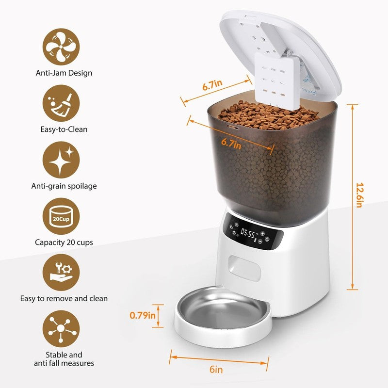 Automatic Cat Feeder with Stainless Steel Bowl, Food Dispenser 6 Meals Daily4