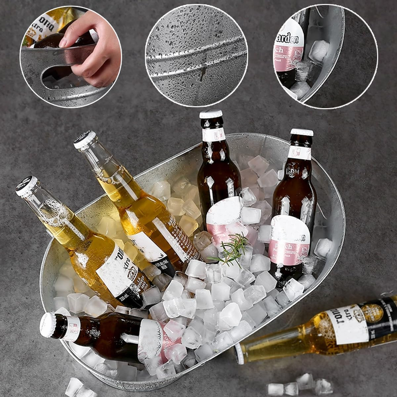 2 Pack Galvanized Ice Buckets 3 Gallon Metal Tub w/ Handles Party Beer Wine4