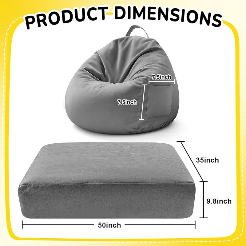 Kids Bean Bag Chair Bed Convertible Sofa Bed Corduroy Dark Grey2