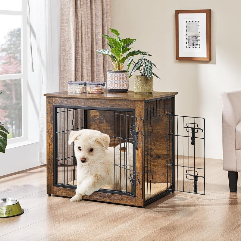 Wooden Dog Crate Table 27.5" w/Cushion Double Door Small/Medium Dogs1