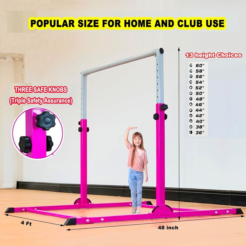 Kids Gymnastic Bar 4FT Wide 5FT Adjustable Kip Bar 350lb Home & Club Training2