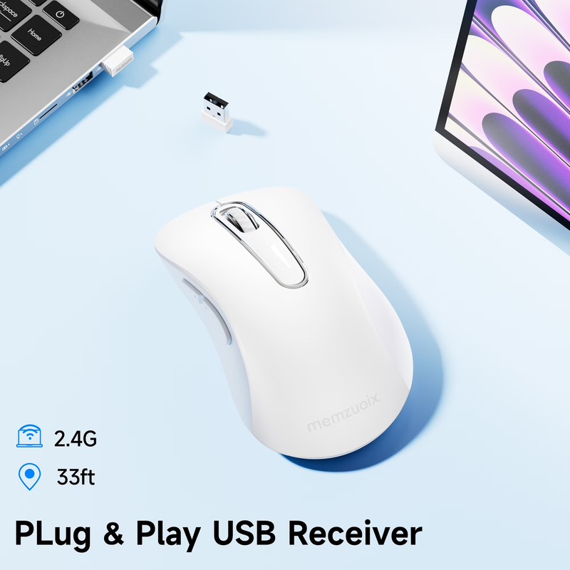 2.4GHz Wireless Mouse 1200 DPI 5 Button USB Receiver PC Laptop Pure White2
