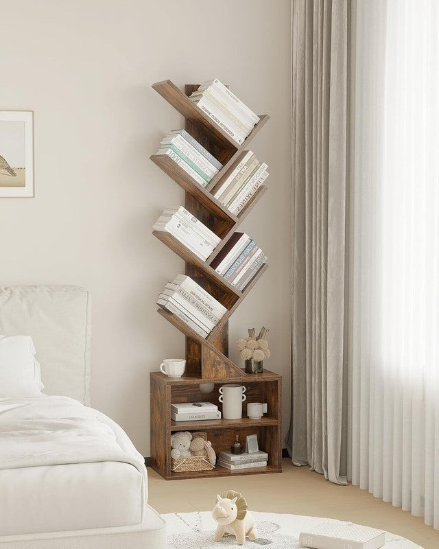 6 Tier Tree Bookshelf, Small Bookcase with Storage Cabinet, Tall Bookshelves7