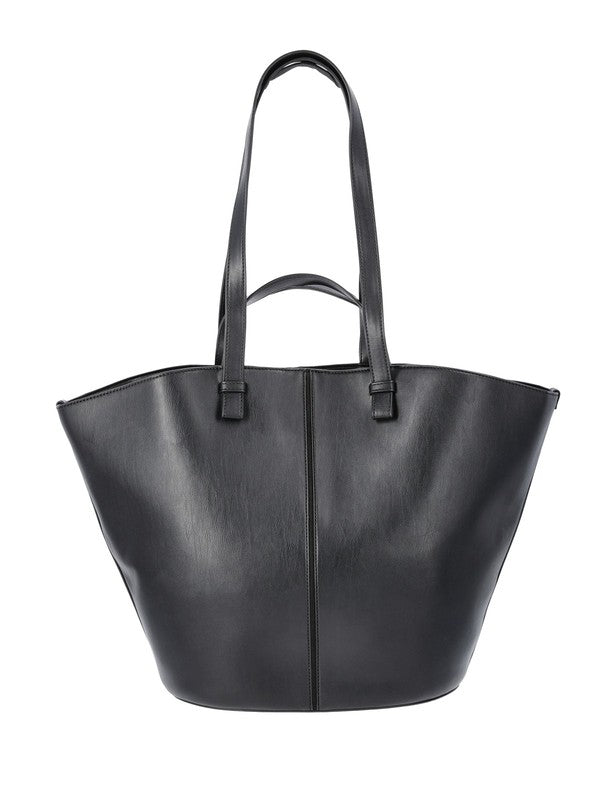 Women'S Faux Leather Tulip Tote Handbag, Black2
