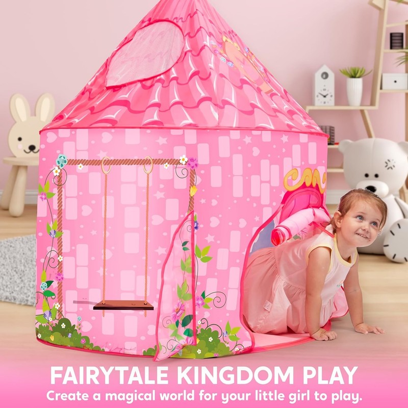Princess Castle Kids Pop Up Play Tent, Indoor/Outdoor Playhouse for Girls1