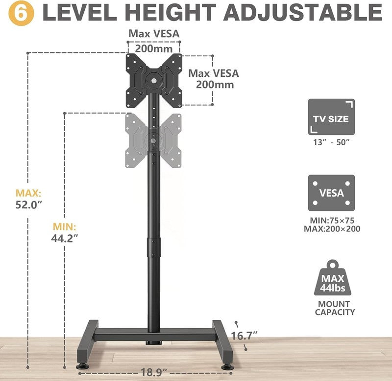 TV Floor Stand for 13–50" LCD LED Flat/Curved TVs, Height Adjustable Mount4