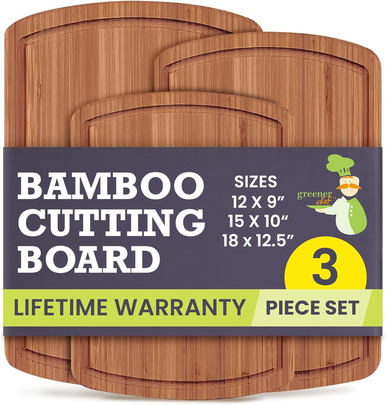 Organic Wooden Cutting Boards for Kitchen with Lifetime Replacements - 3Pc Set N7