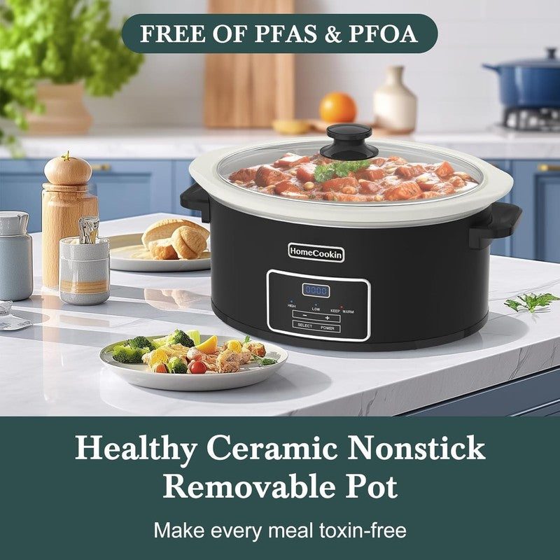 8Qt Programmable Slow Cooker Timer Keep Warm 6+ Servings Black2