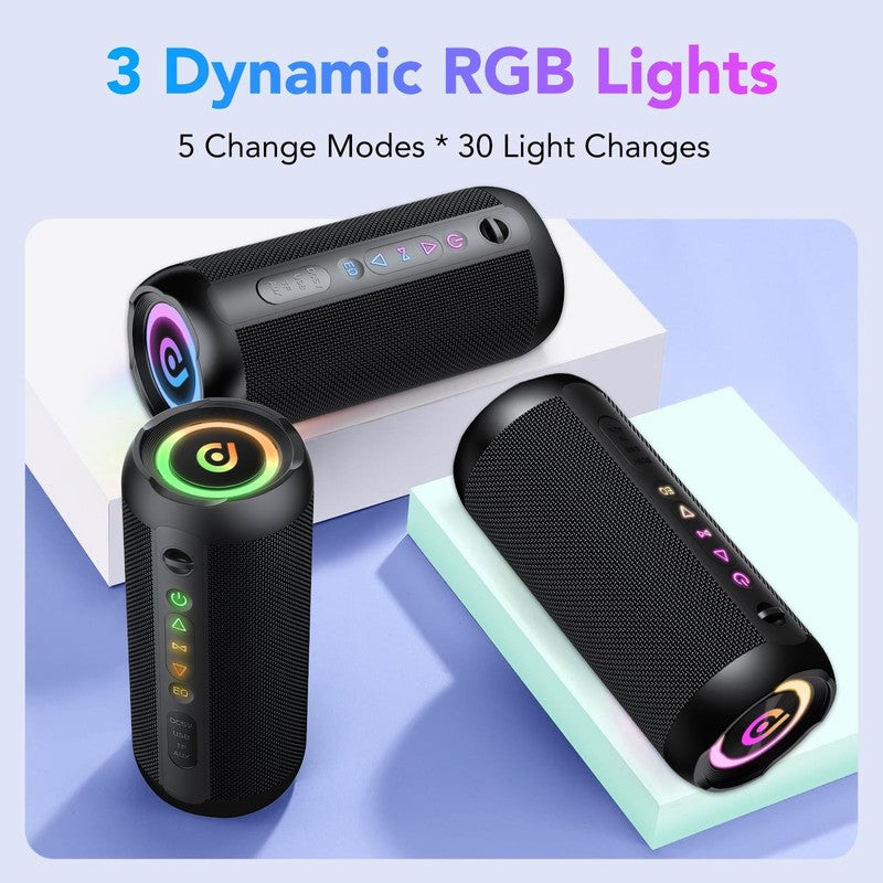 30W Portable Bluetooth Speaker – IPX7 Waterproof, Deep Bass, LED Lights, 5