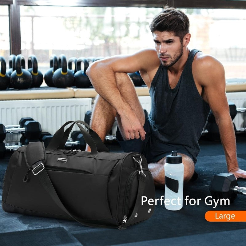 Gym Bag Unisex Duffel Shoe Compartment Wet Pocket Travel Sports Black M1