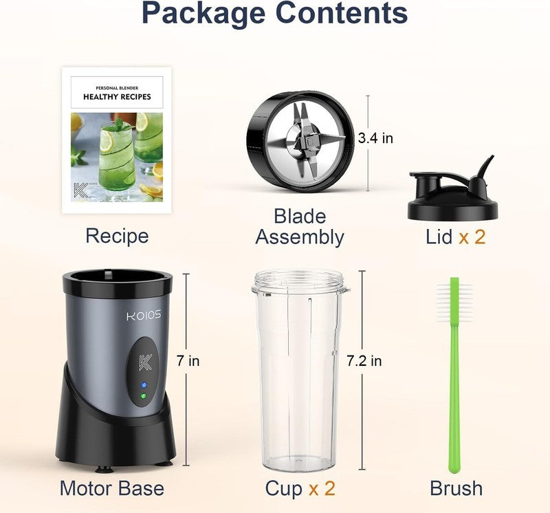 900W Personal Smoothie Blender w/ 2x22Oz Cups Single Serve Mixer Grey Blue6