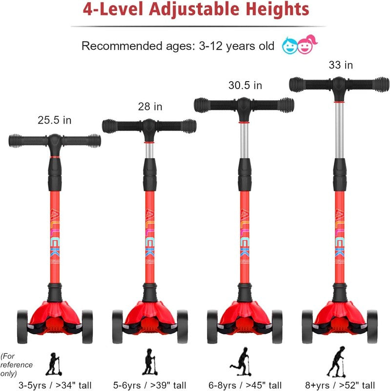 Kick Scooter B02 Lean 'N Glide Wide PU Light Up Wheels 4 Heights Red4