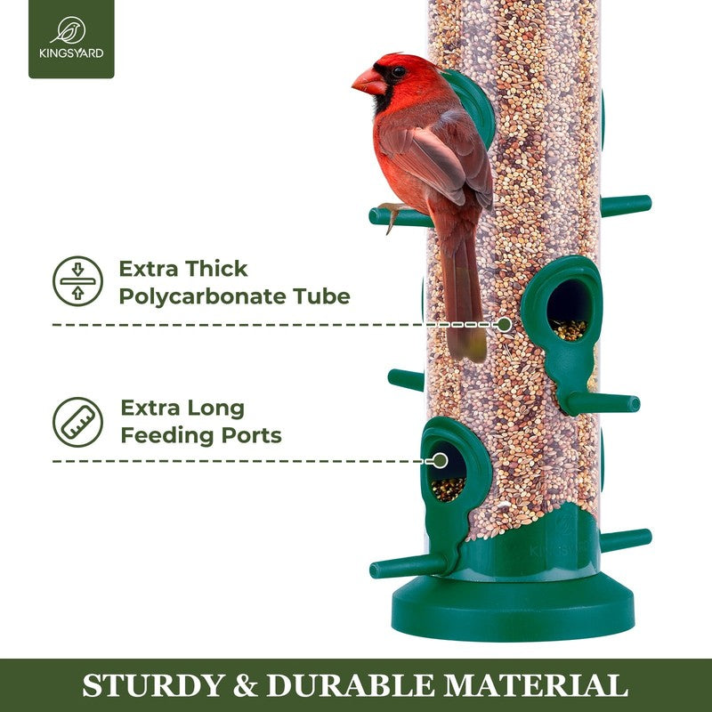 2-Pack Green Plastic Tube Bird Feeders, 6-Port Hanging Feeders for Outdoors4