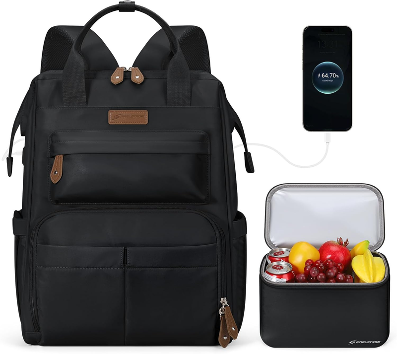 Travel Laptop Backpack 15.6 17.3" Nurse Work Bag w/ Lunch Box Black10