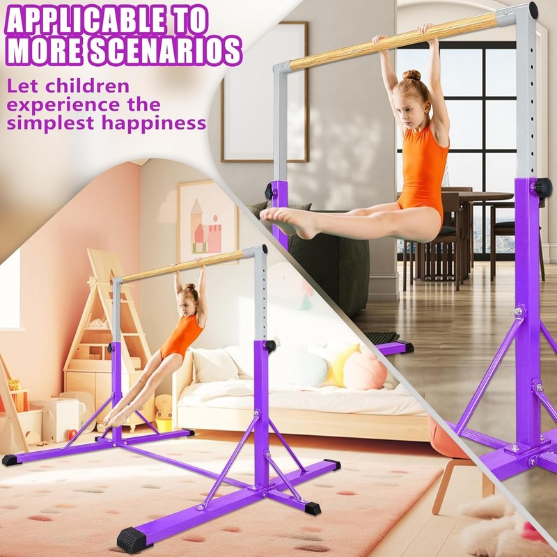 Kids Gymnastics Bar 35" 60" Adjustable Kip Bar 4FT Base Home Training4