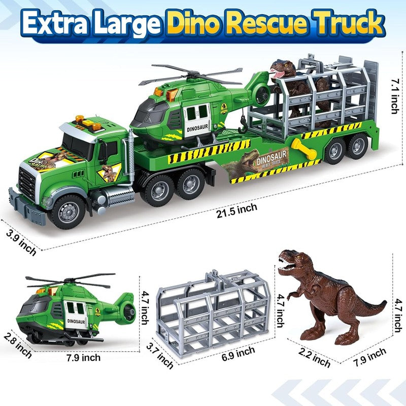 Carrier Dino Truck Kids Toys, 24“ Semi Truck Toy with Helicopter & Dino Toy with6