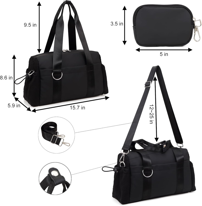 Everyday Mini Gym Bag Women 2.0 Tote Waterproof Travel Duffle Black Coin Wallet5